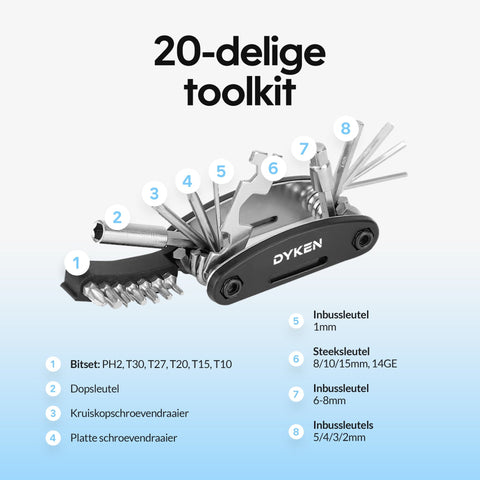 Dyken 20 - in - 1 Multitool - Fiets Reparatieset - Dyken